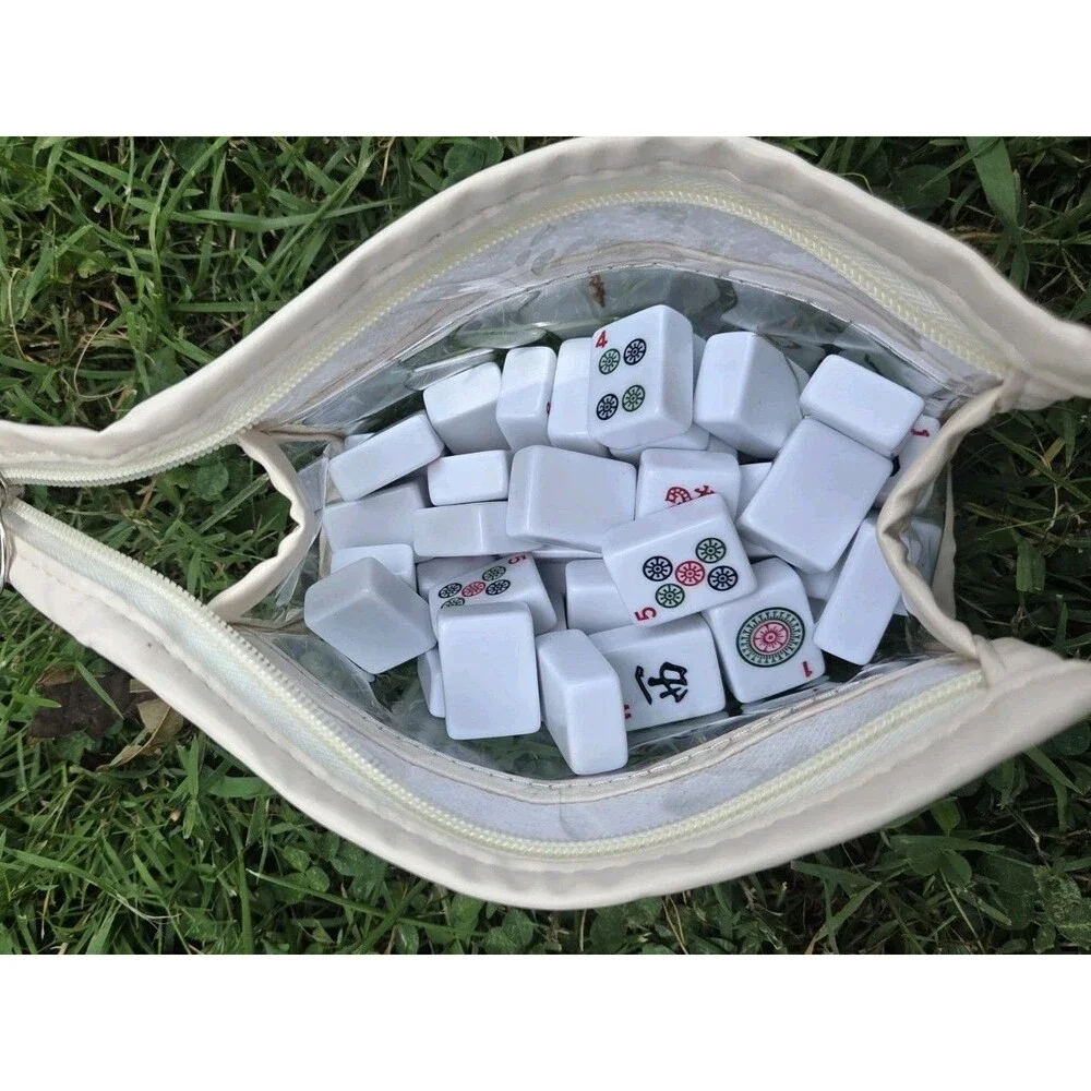 50 Mahjong Replacement Tiles Mixed White Melamine Game Pieces w/ Zipper Case Lot